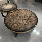 Luxury Nesting Coffee Tables with High-Gloss Wood Veneer and Decorative Metal Accents